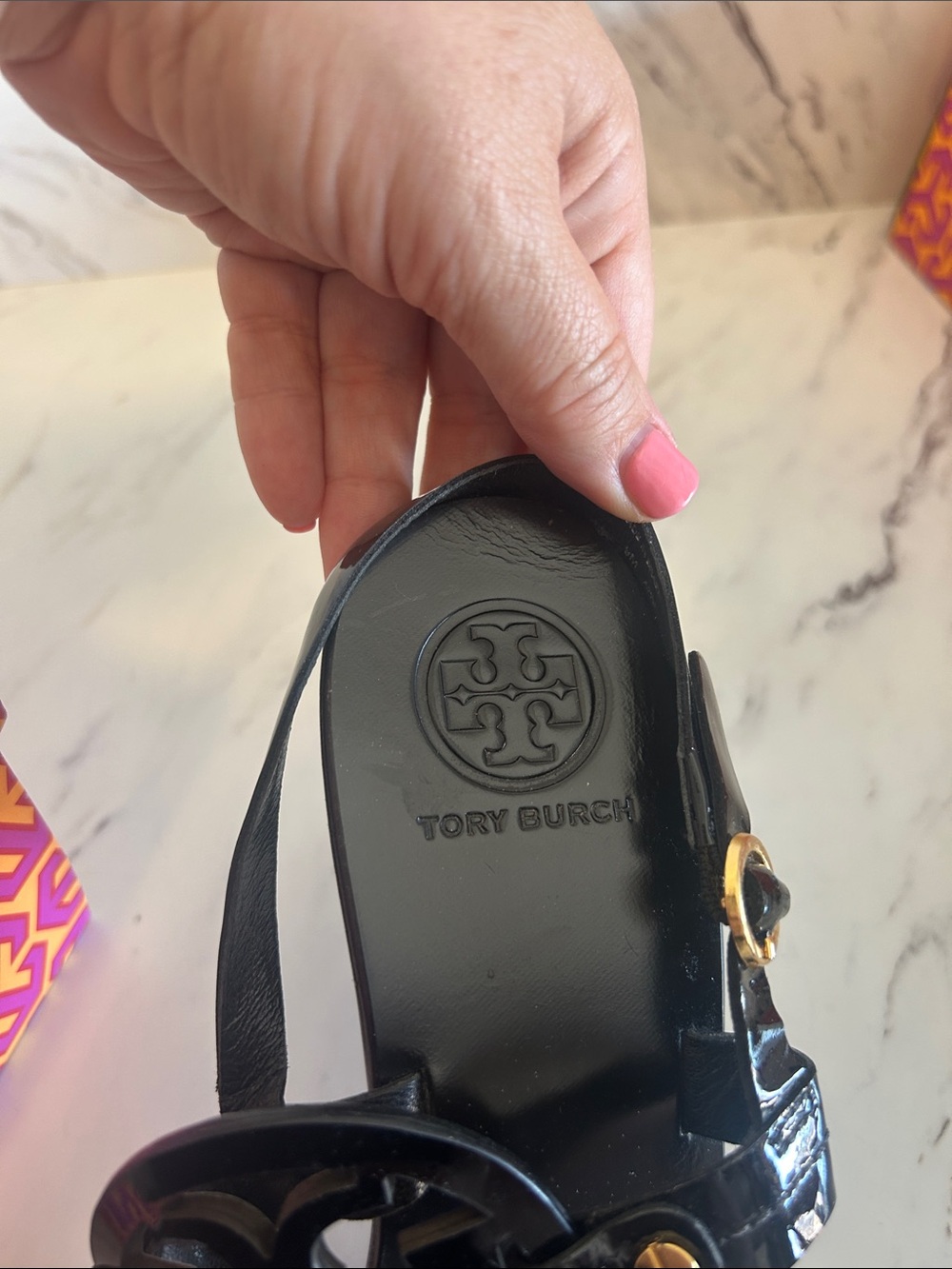 Tory Burch holly black Logo-Sandals with 2 inch heel and Gold Accents - Picture 5 of 10